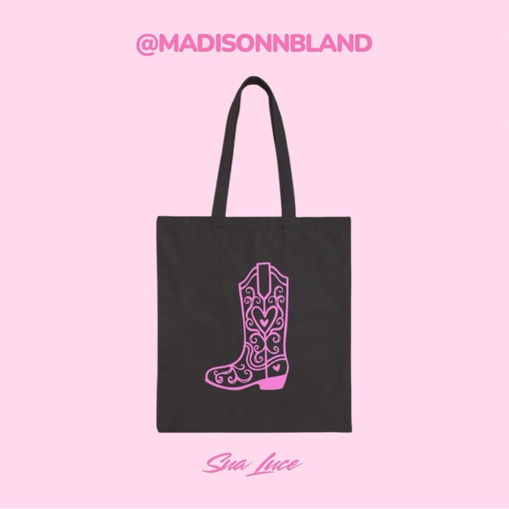 Cowboy Boot & Yeehaw Cotton Tote Bag - Available in Beige, Pink, Brown, & Black